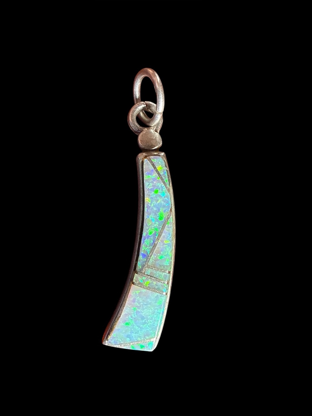 Sterling Silver Faux Opal Inlay Curved Pendant Southwest Style